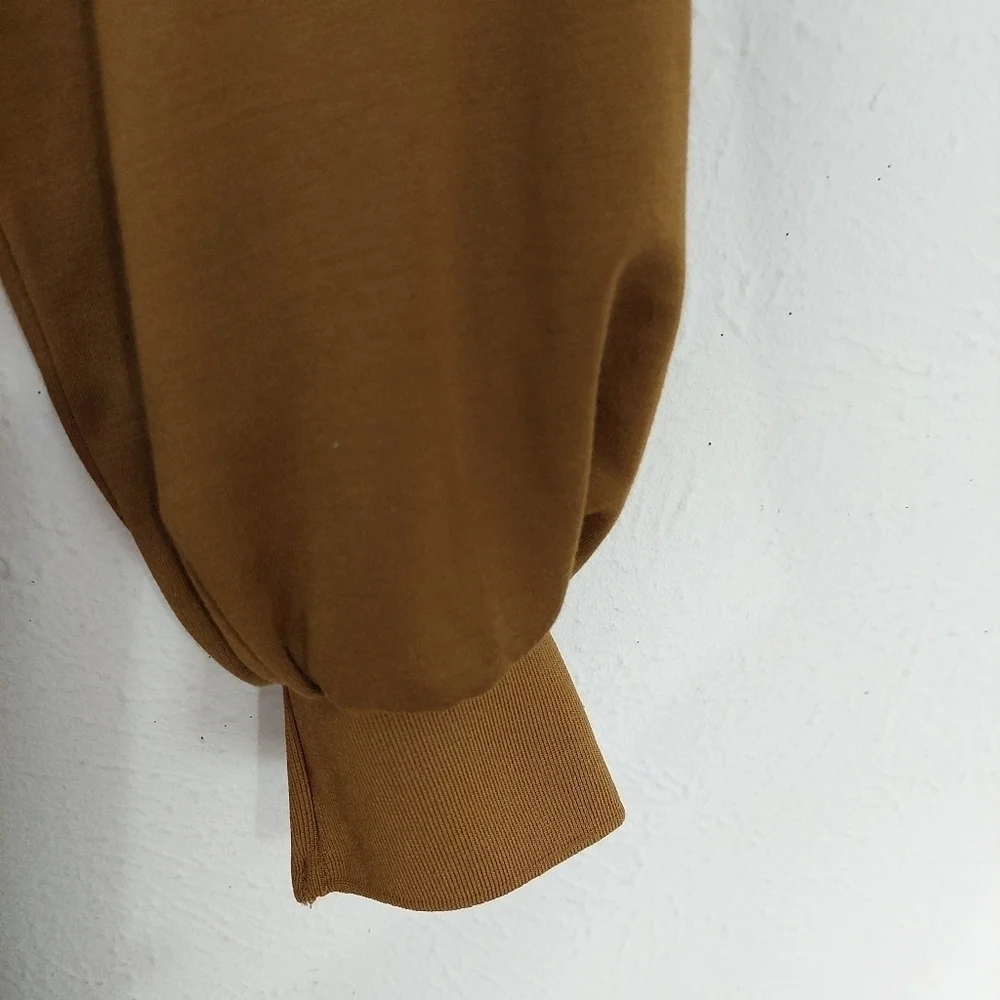 Who What‎ Wear Mock Ruffled Neck Sheath Long Sleeve Dress Brown  Pockets Size M